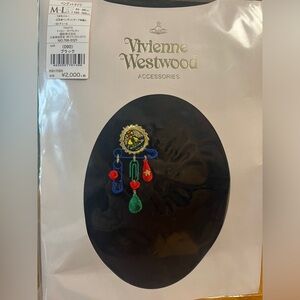 Vivienne Westwood VINTAGE Tights Black Embroidered Orb safety Pin M/L  NWT Japan